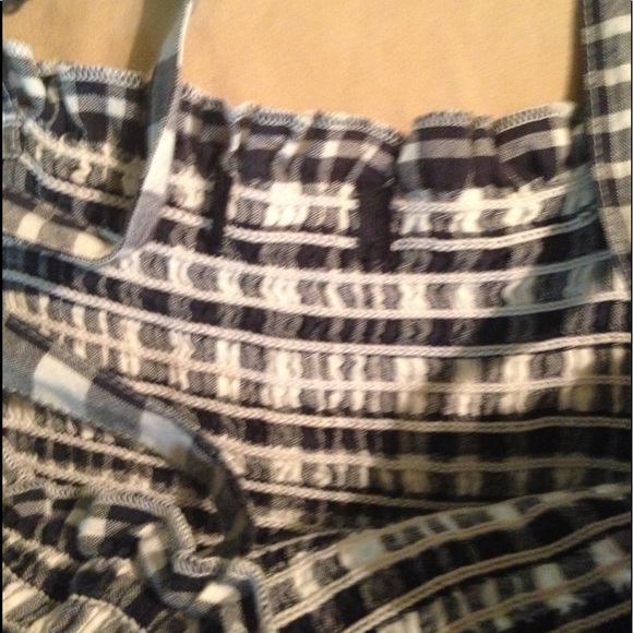 Navy White Gingham Paid Elastic Ruffled Sundress Adjustable Straps M to … - Picture 3 of 7